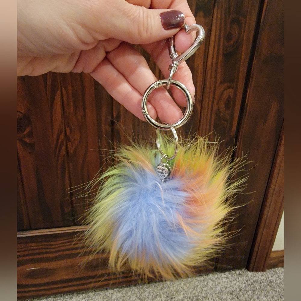 Colorful Fluffy Keychain with Silver Hardware